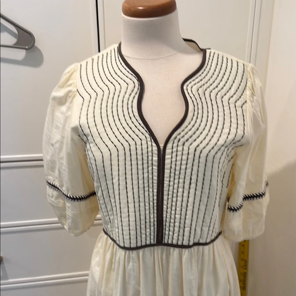 Boho Cream Dress with green Accents - Picture 2 of 6